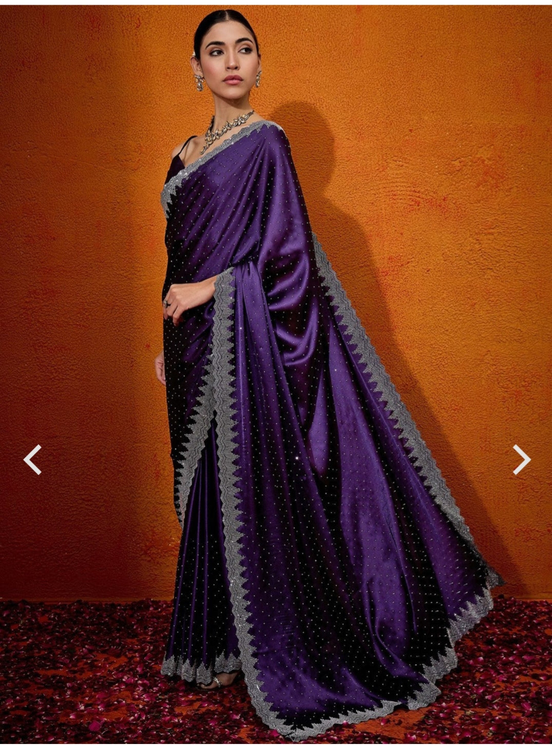 Wine Satin Silk Saree with Full Siroski Work for Women – Party & Traditional Wear Designer Saree with Unstitched Blouse Piece | Lightweight, Shimmering Ethnic Wear for Weddings, Receptions & Festivals