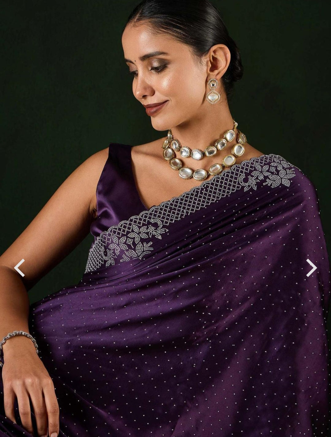 Ethnic Plus Purple Swarovski Work Party Wear Saree Siroski Wrok Lace border SATIN Silk Saree