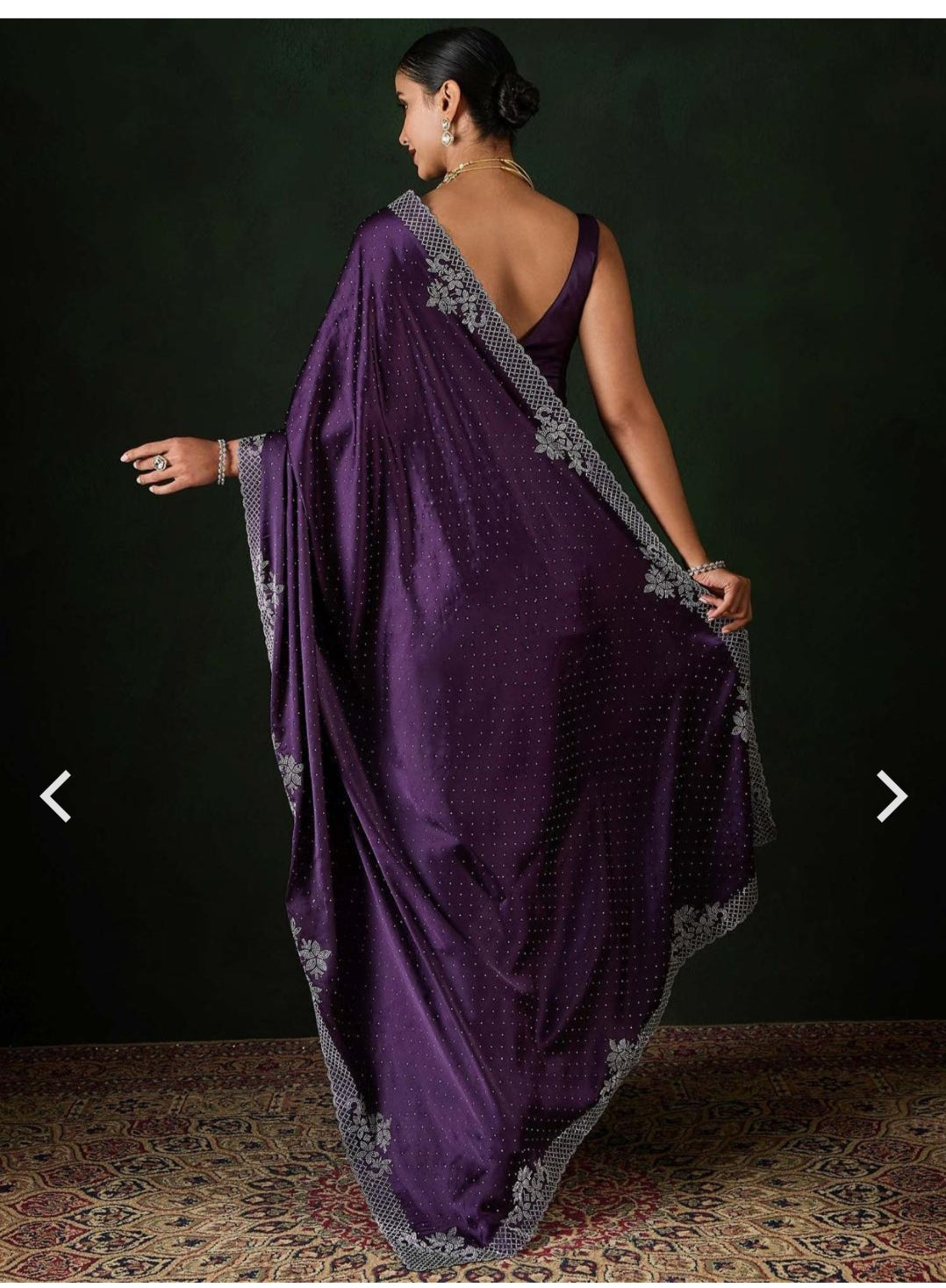 Ethnic Plus Purple Swarovski Work Party Wear Saree Siroski Wrok Lace border SATIN Silk Saree