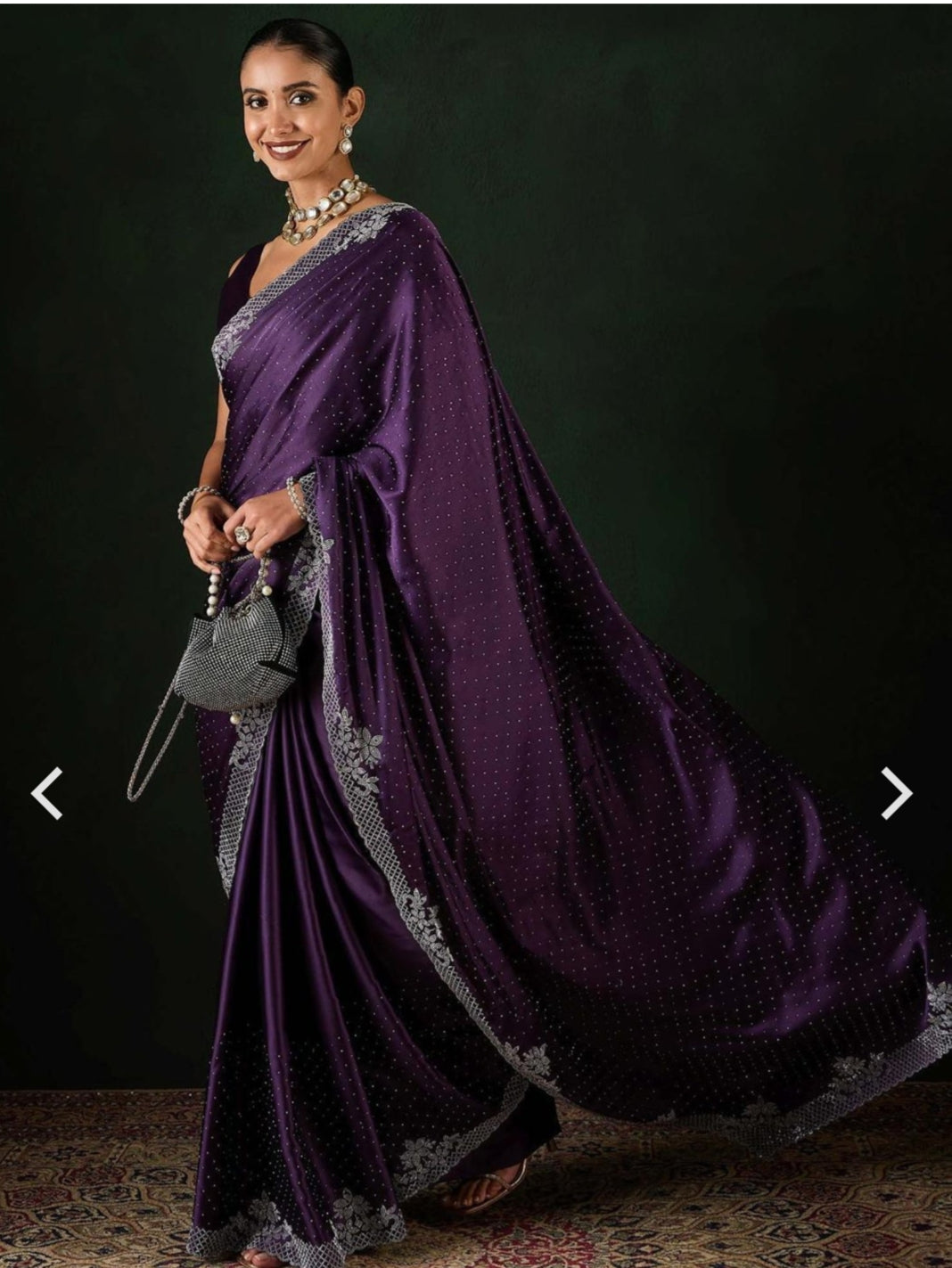 Ethnic Plus Purple Swarovski Work Party Wear Saree Siroski Wrok Lace border SATIN Silk Saree