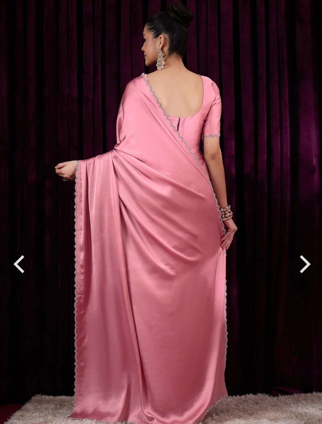 Women's Satin Silk Black color Zarkan work Saree with Blouse Piece Saree for Women Pink