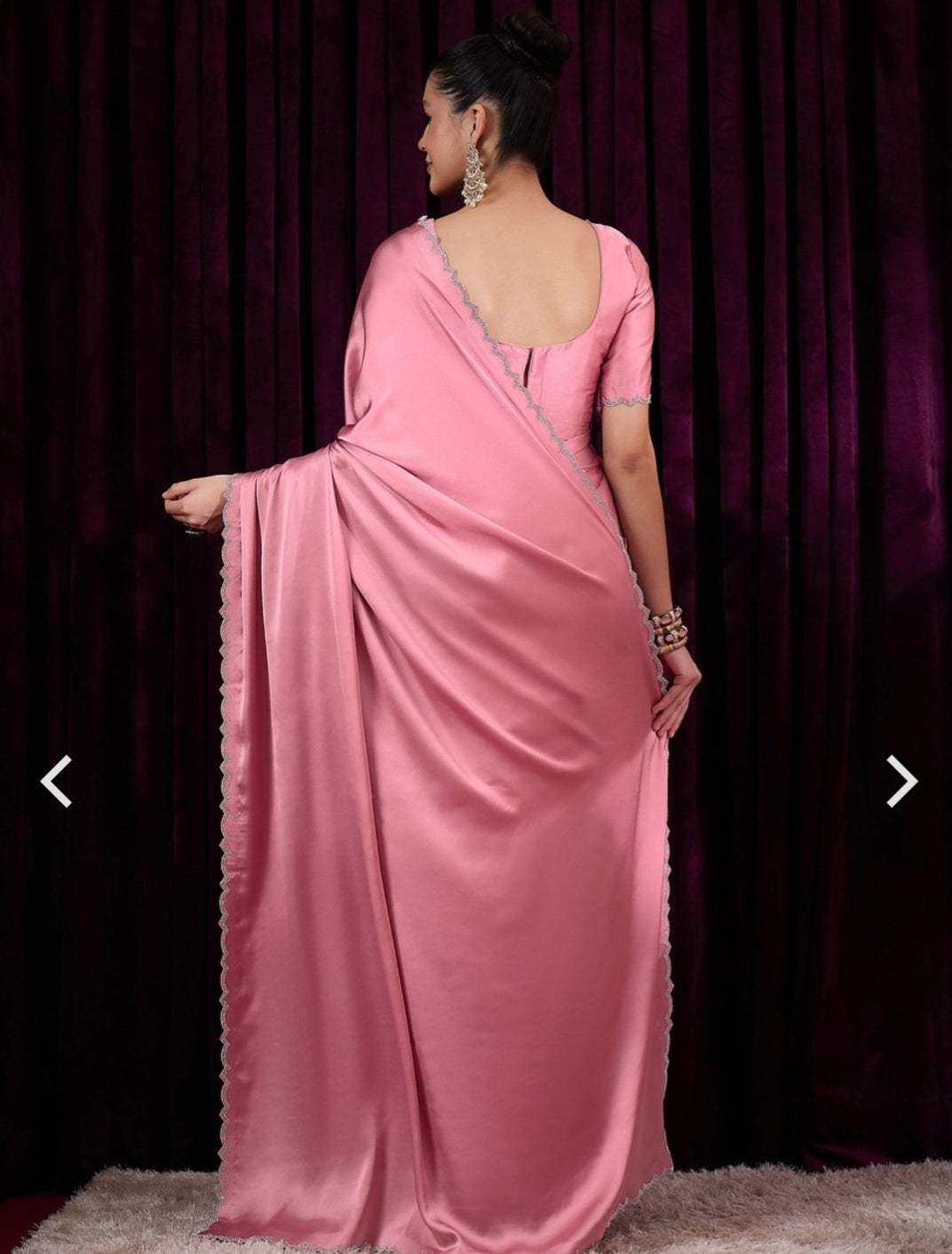 Women's Satin Silk Black color Zarkan work Saree with Blouse Piece Saree for Women Pink