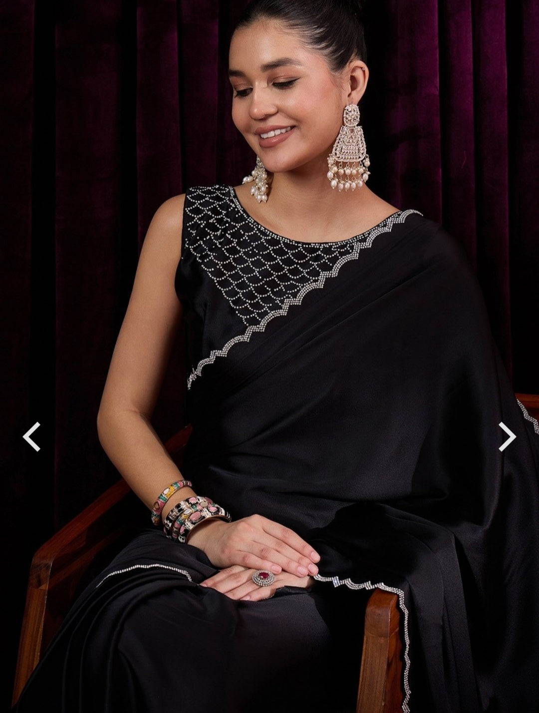 Women's Satin Silk Black color Zarkan work Saree with Blouse Piece Saree for WomenWomen's Satin Silk Black color Zarkan work Saree with Blouse Piece Saree for Women