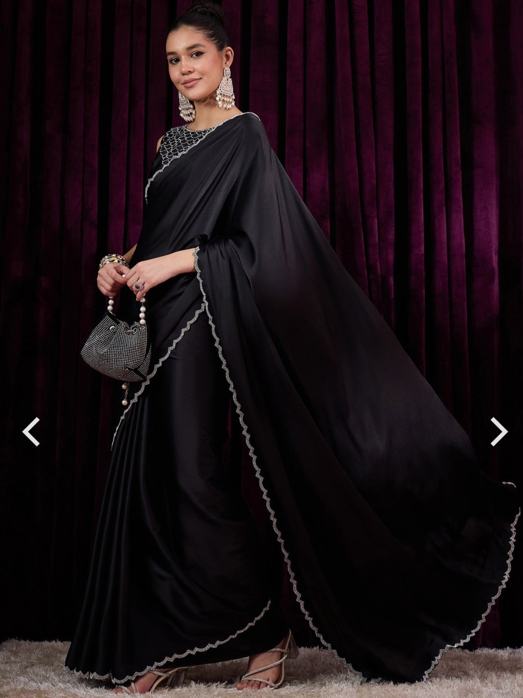 Women's Satin Silk Black color Zarkan work Saree with Blouse Piece Saree for WomenWomen's Satin Silk Black color Zarkan work Saree with Blouse Piece Saree for Women