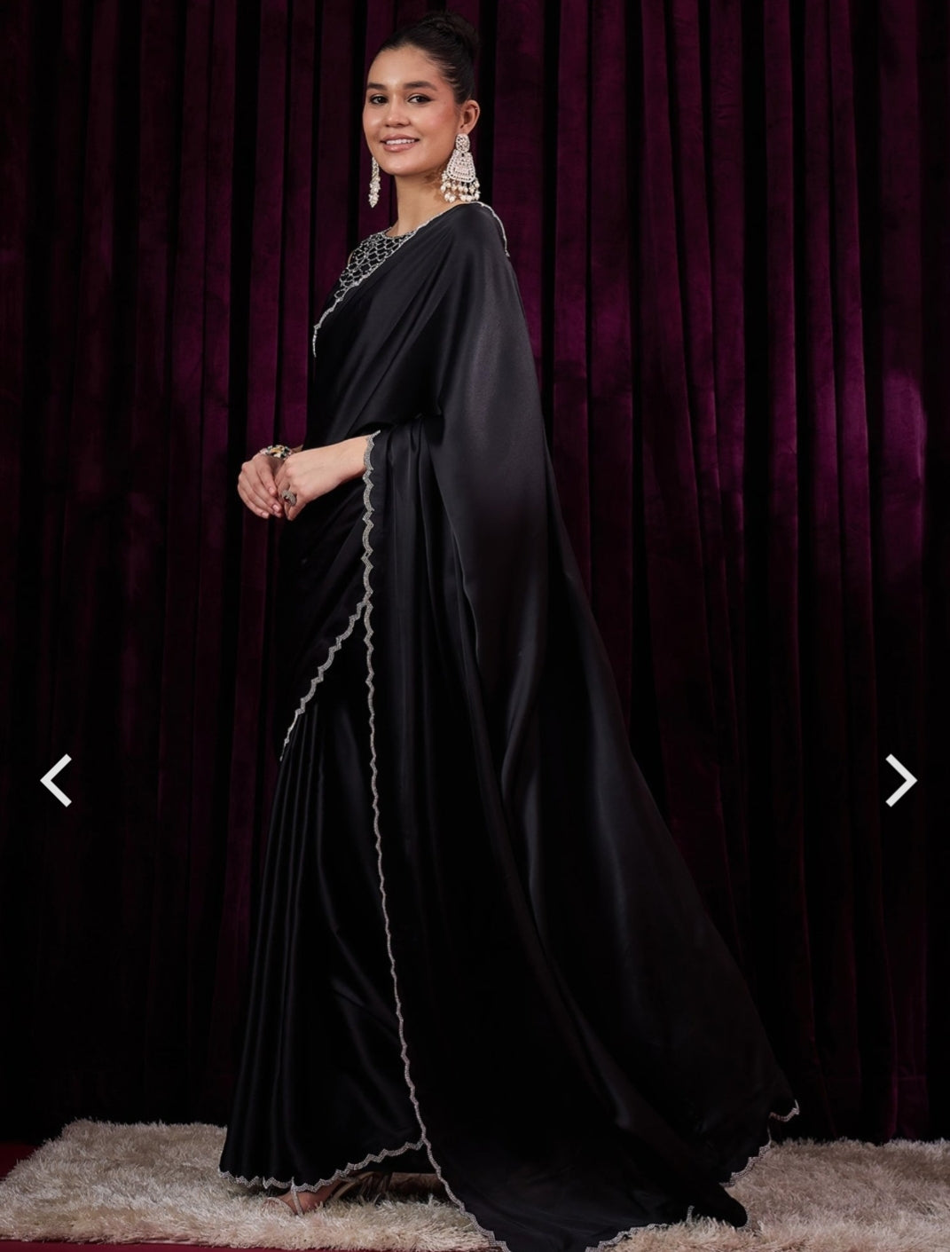 Women's Satin Silk Black color Zarkan work Saree with Blouse Piece Saree for WomenWomen's Satin Silk Black color Zarkan work Saree with Blouse Piece Saree for Women