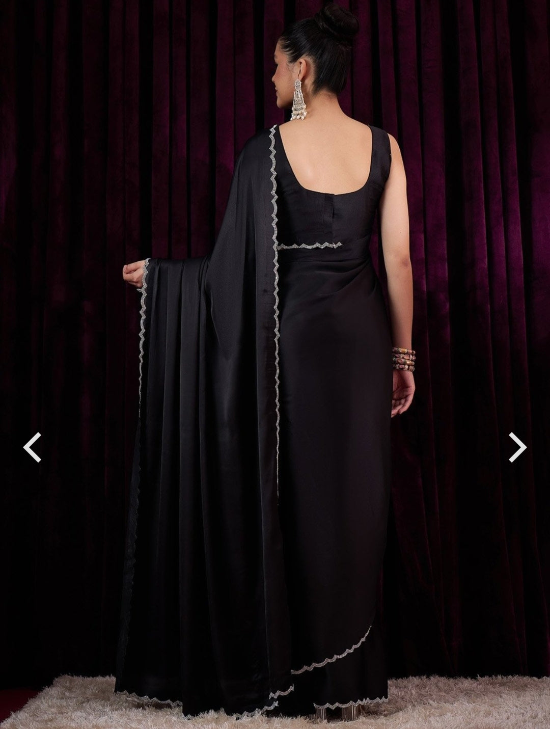 Women's Satin Silk Black color Zarkan work Saree with Blouse Piece Saree for WomenWomen's Satin Silk Black color Zarkan work Saree with Blouse Piece Saree for Women
