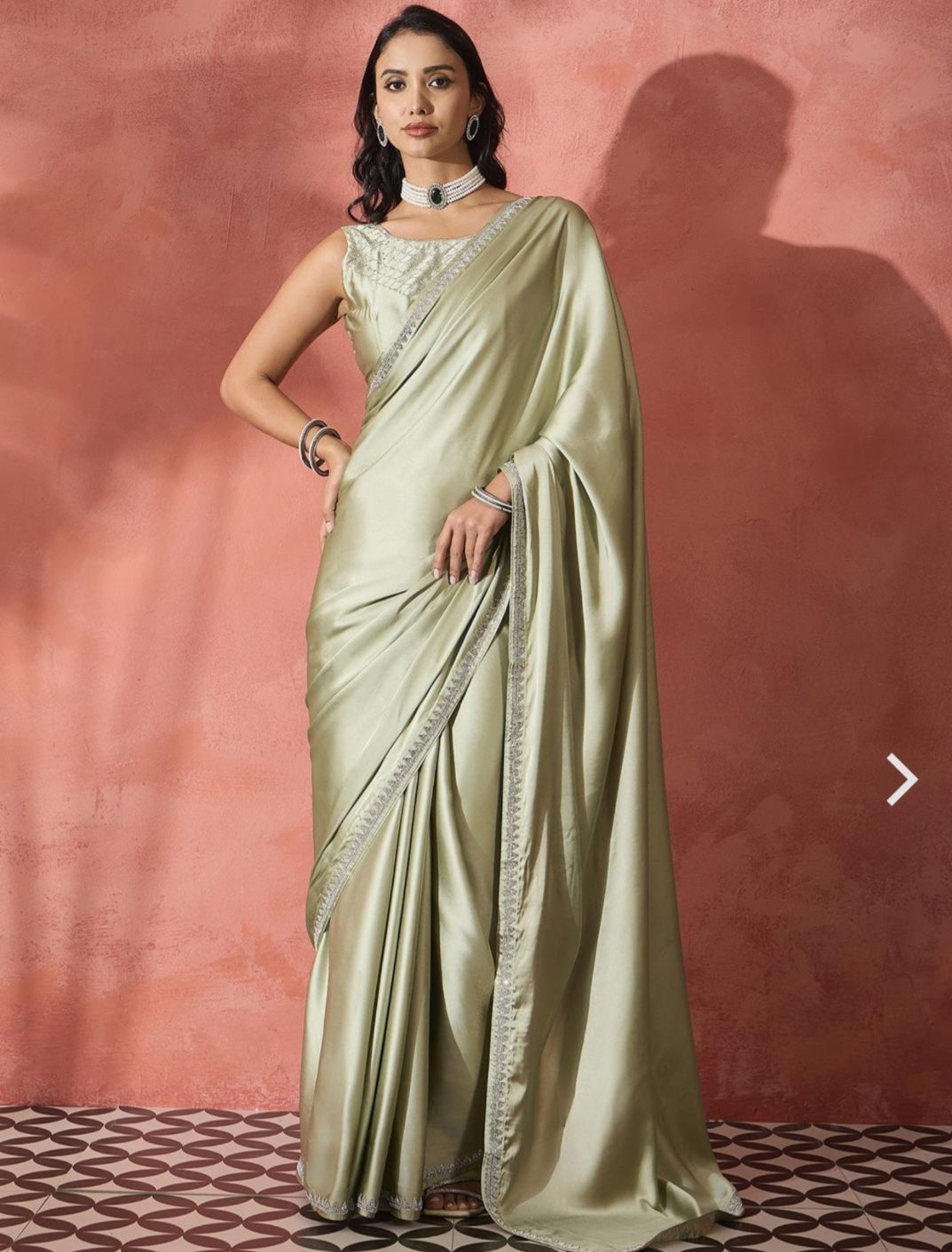 Women's Satin Silk Black color Zarkan work Saree with Blouse Piece Saree for Women