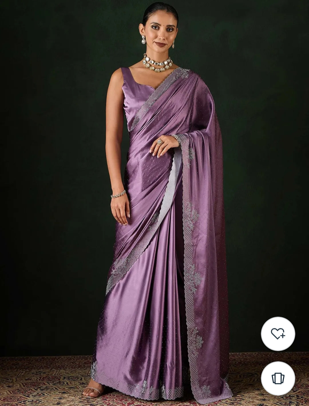 Women's Satin Teal Blue .Color Silk Siroski Work Saree with Cut Work Unstitch Blouse Piece