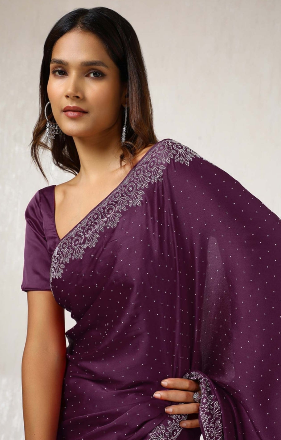 Women's Heavy Satin Light Pink Colors Silk Siroski Work Saree with Cut Work Unstitch Blouse Piece