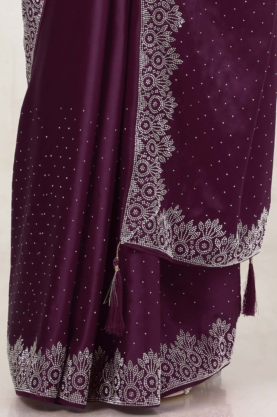 Women's Heavy Satin Light Pink Colors Silk Siroski Work Saree with Cut Work Unstitch Blouse Piece