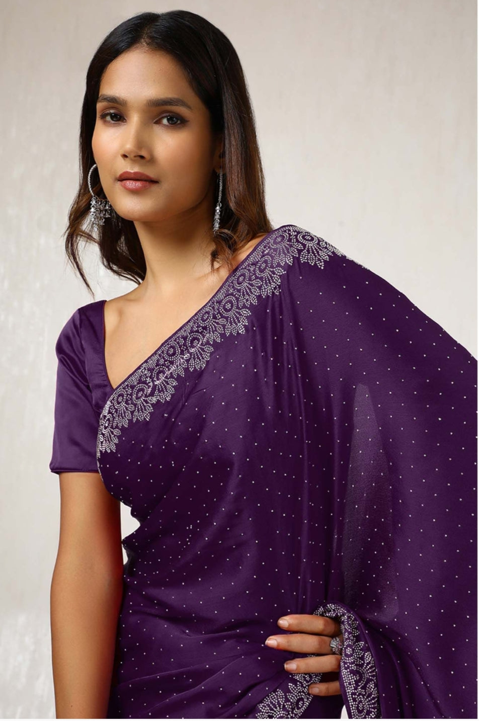 Women's Heavy Satin Light Pink Colors Silk Siroski Work Saree with Cut Work Unstitch Blouse Piece
