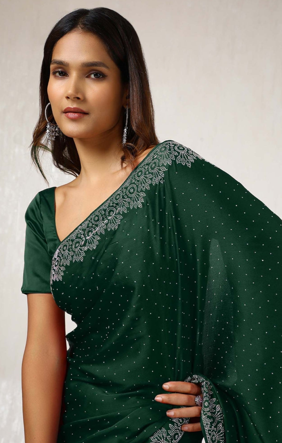 Women's Heavy Satin Light Pink Colors Silk Siroski Work Saree with Cut Work Unstitch Blouse Piece