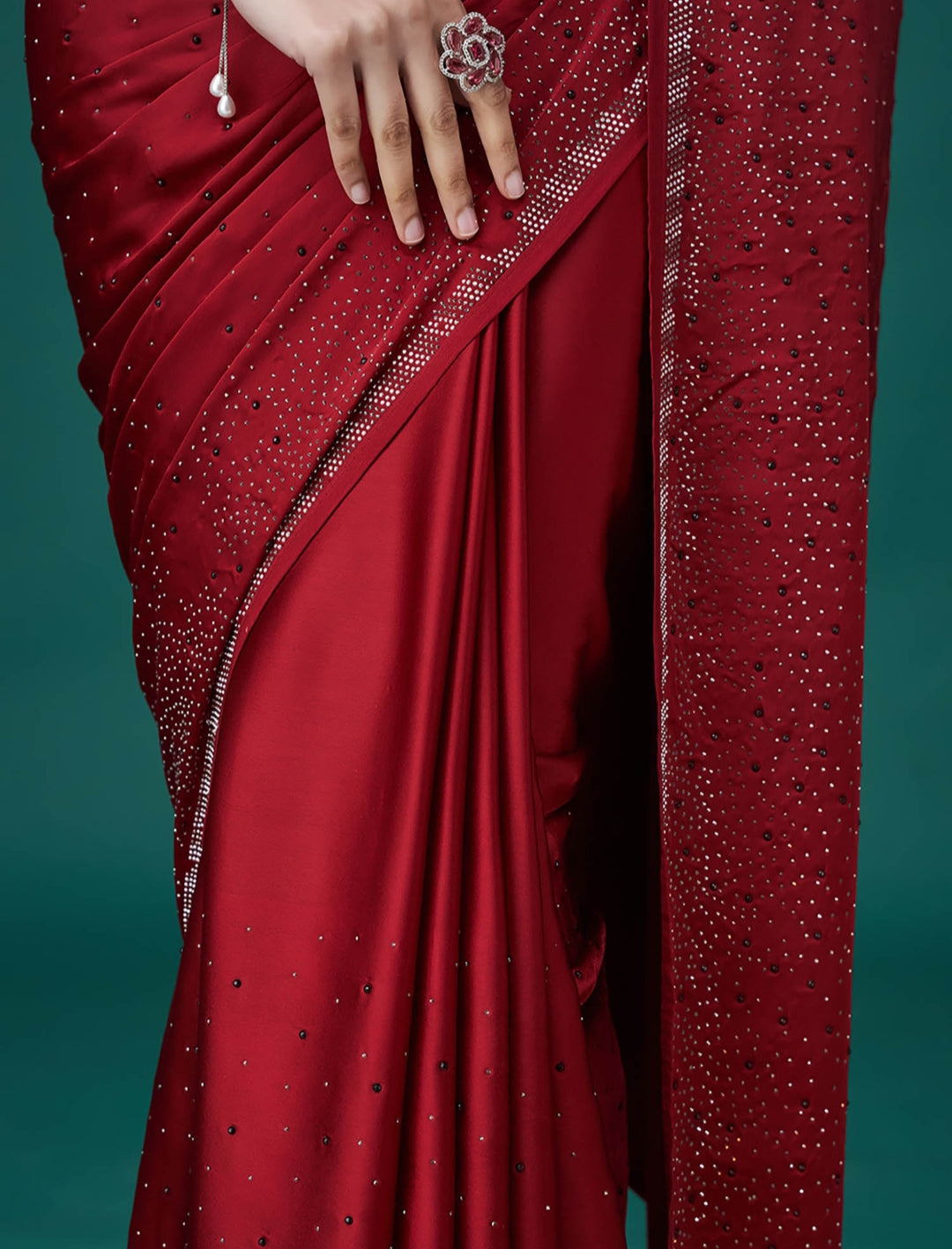 Women's Heavy Satin silk Purple Colors Siroski work Saree with Unstitched Blouse Piece