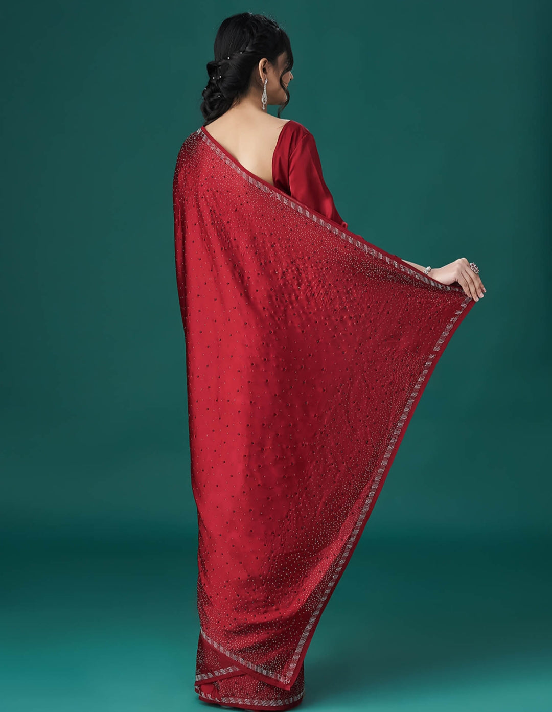 Women's Heavy Satin silk Purple Colors Siroski work Saree with Unstitched Blouse Piece