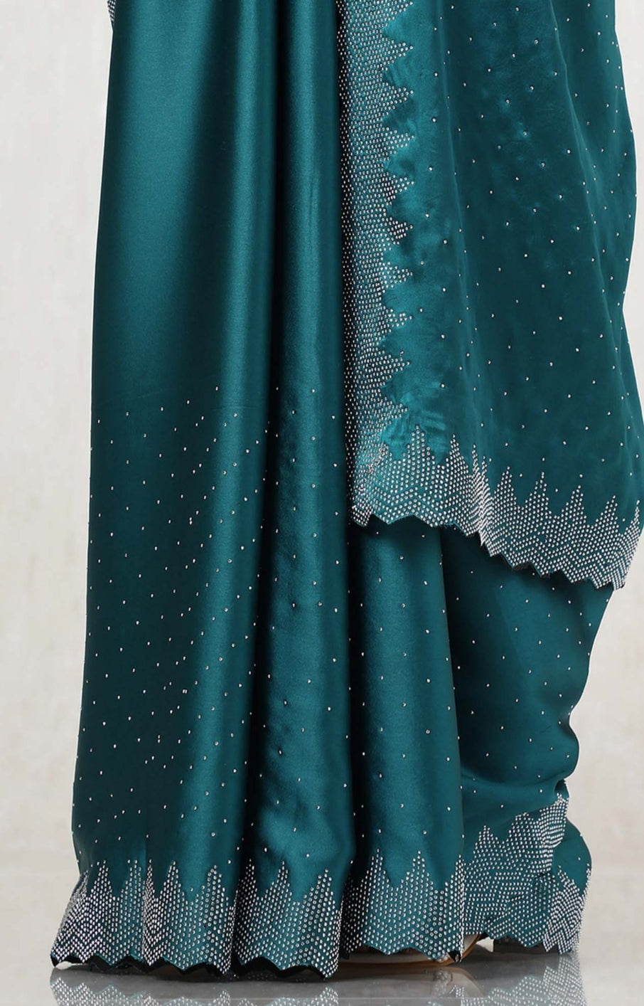 Women's Heavy Satin silk Teal blue Colors Siroski work Cut work Saree with Unstitched Blouse Piece