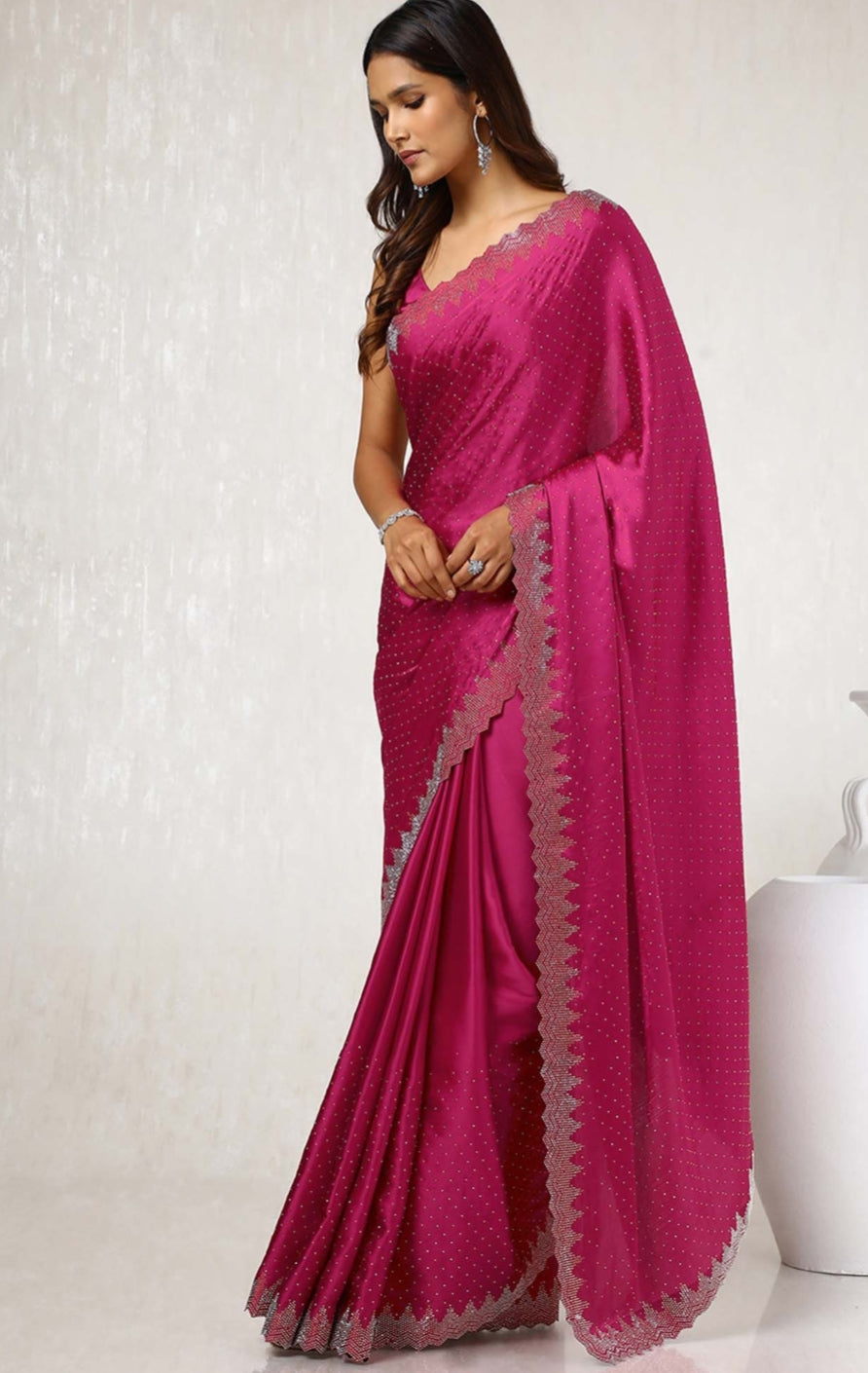 Women's Heavy Satin silk Teal blue Colors Siroski work Cut work Saree with Unstitched Blouse Piece