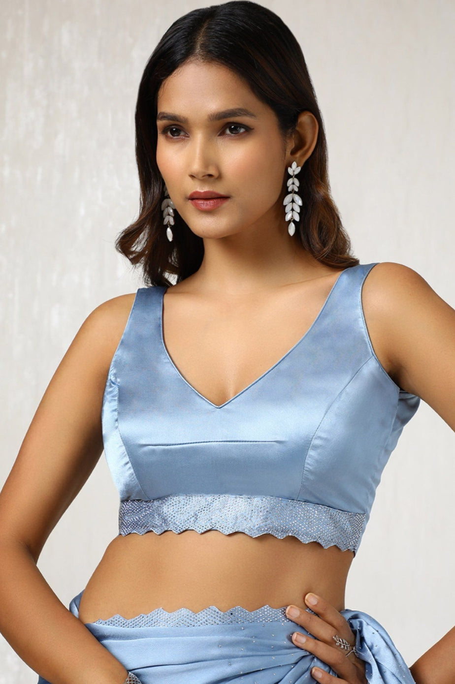 Women's Heavy Satin silk Teal blue Colors Siroski work Cut work Saree with Unstitched Blouse Piece