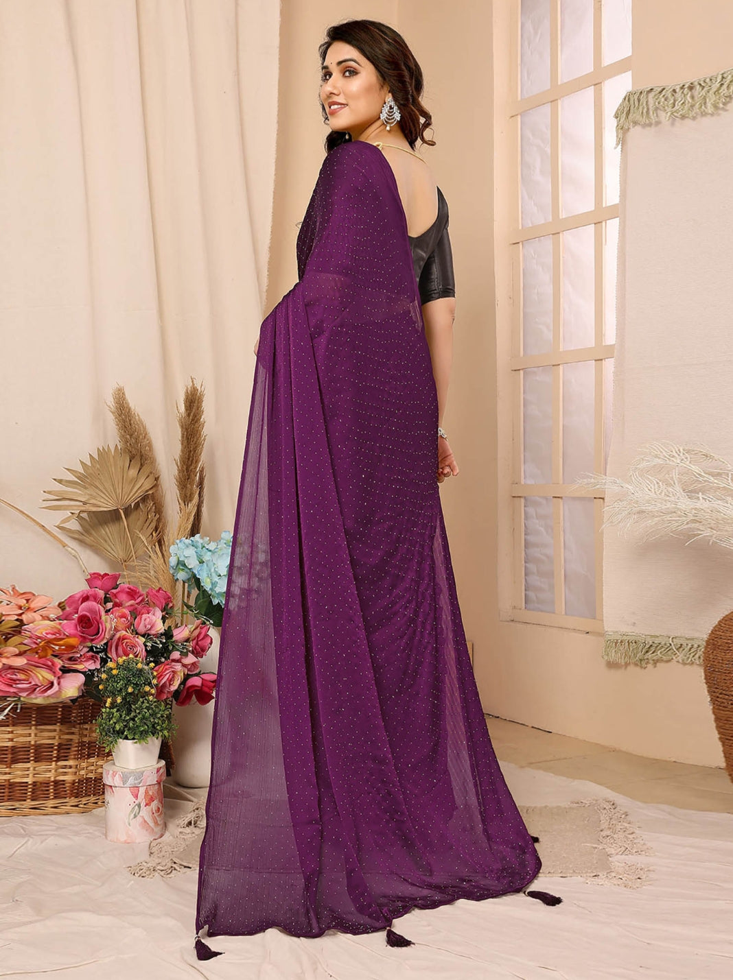 Bollywood Women's Hot Fixing Poly Satin Saree (Black) Saree with Unstitched PARTYWEAR SAREE