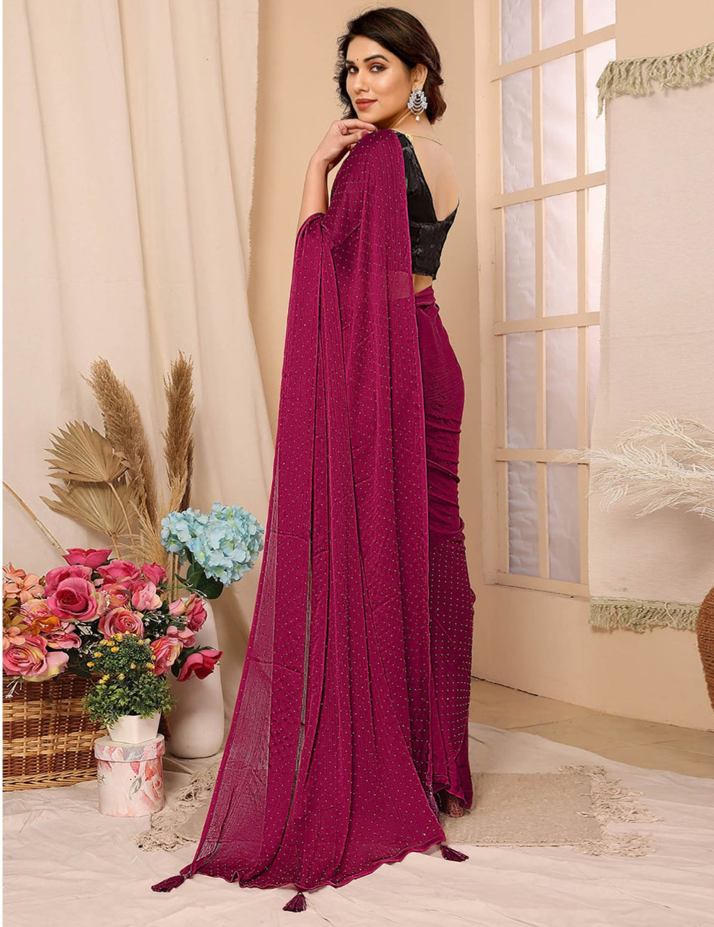 Bollywood Women's Hot Fixing Poly Satin Saree (Black) Saree with Unstitched PARTYWEAR SAREE