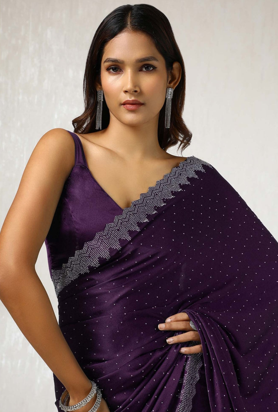 Siroski work saree with Siroski work Blouse saree Wrok Lace border SATIN Silk Saree