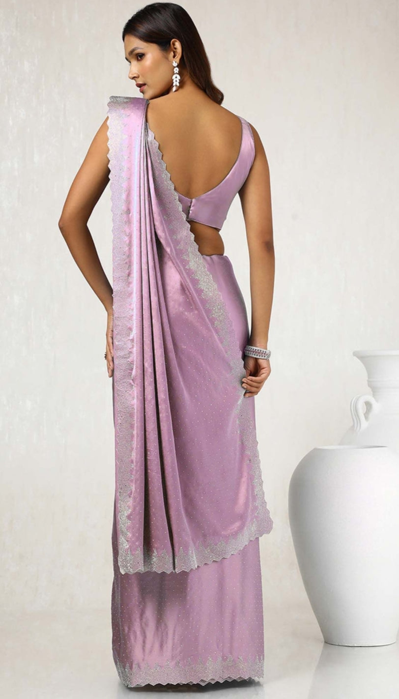 Siroski work saree with Siroski work Blouse saree Wrok Lace border SATIN Silk Saree