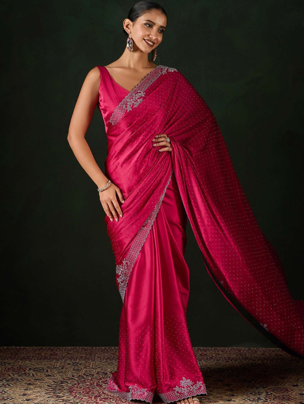 Women's Heavy Satin silk gajari Colors Siroski work Cut work Saree with Unstitched Blouse Piece