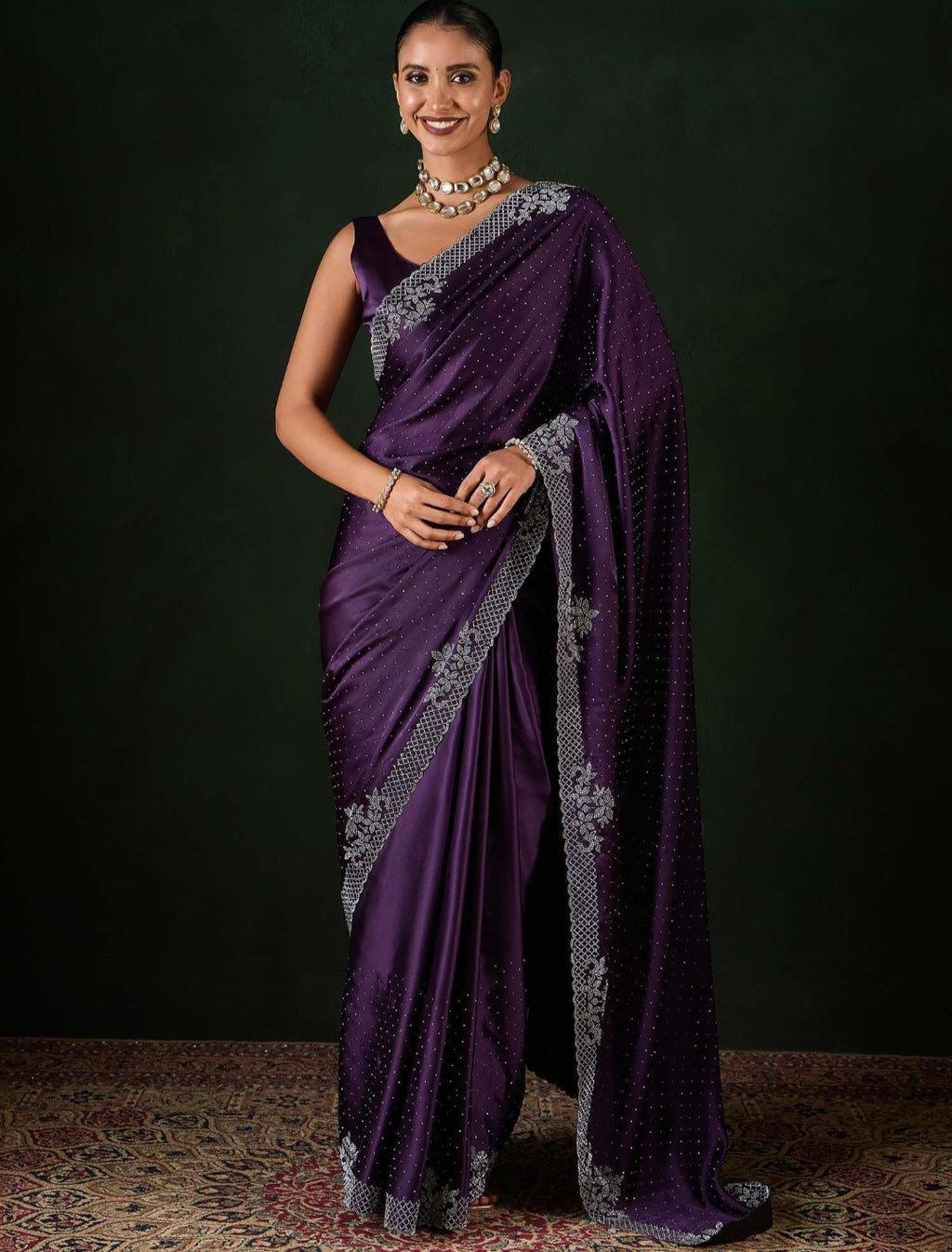 Women's Heavy Satin silk gajari Colors Siroski work Cut work Saree with Unstitched Blouse Piece