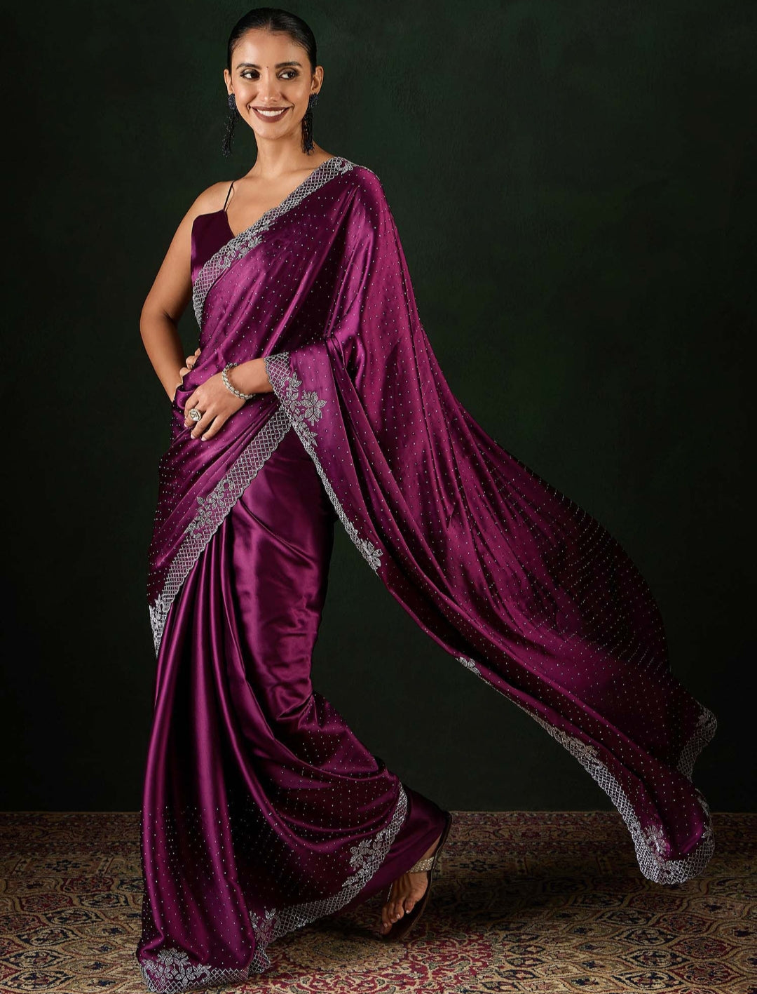 Women's Heavy Satin silk gajari Colors Siroski work Cut work Saree with Unstitched Blouse Piece