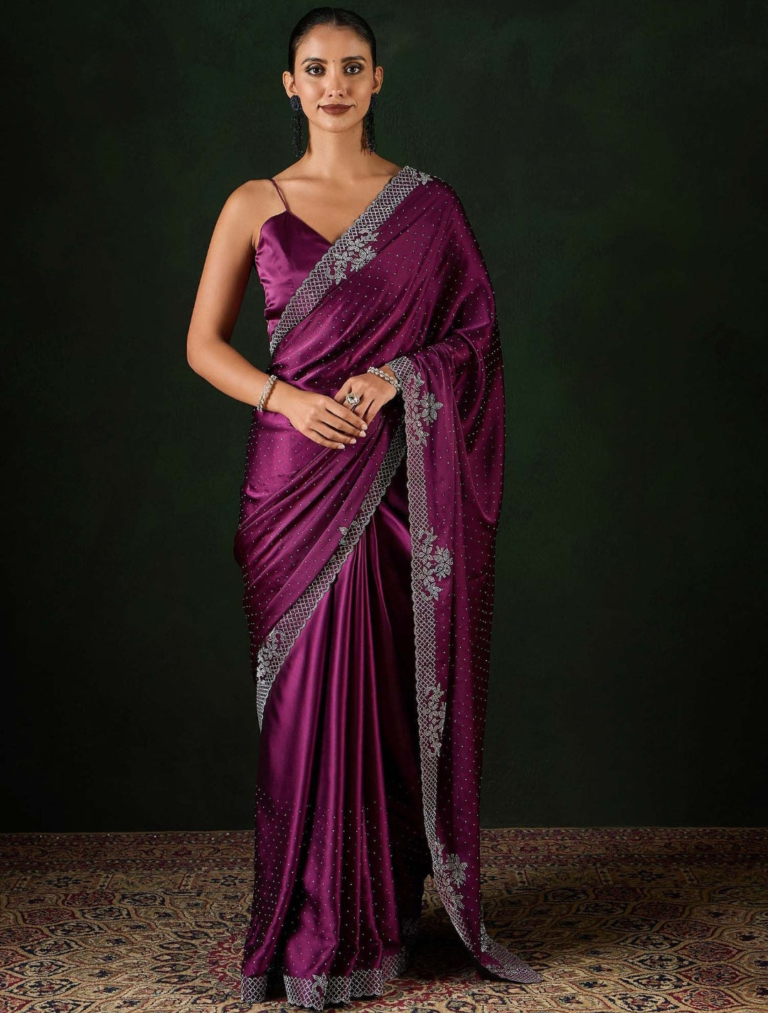 Women's Heavy Satin silk gajari Colors Siroski work Cut work Saree with Unstitched Blouse Piece